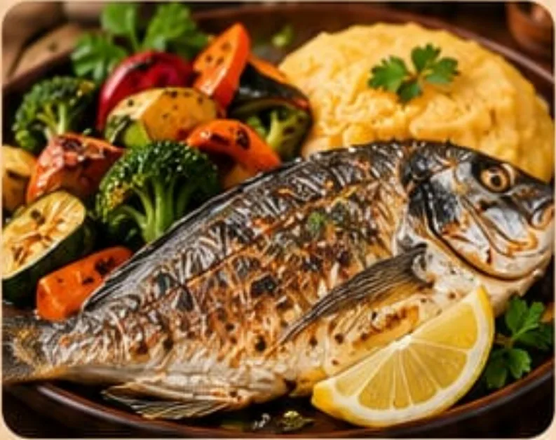 Dorade mit Gemüse und Mămăligă