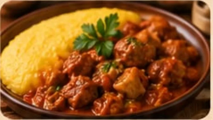 Tochitură de porc mit Mămăligă